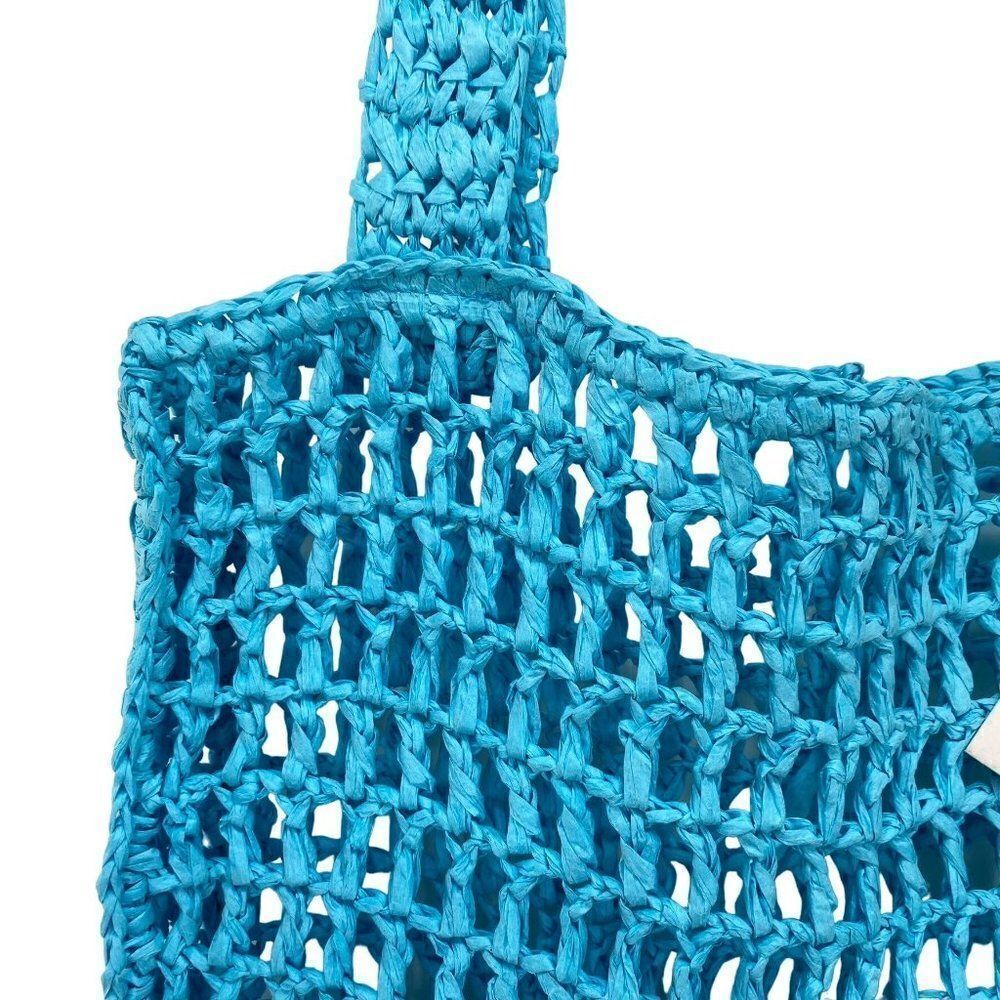 Aqua Crochet Tote Bag With Matching Pouch in Blue New - Picture 3 of 12